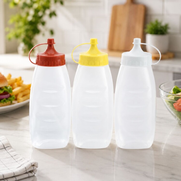Conjunto de dispensadores de Salsas 3 piezas 200ml c/u Conjunto de dispensadores de Salsas 3 piezas 200ml c/u