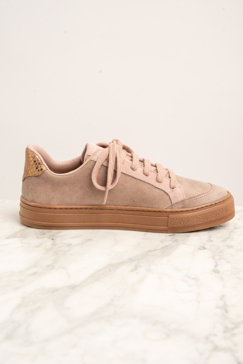 Zapatilla Gamuza Combinada - Rosa 