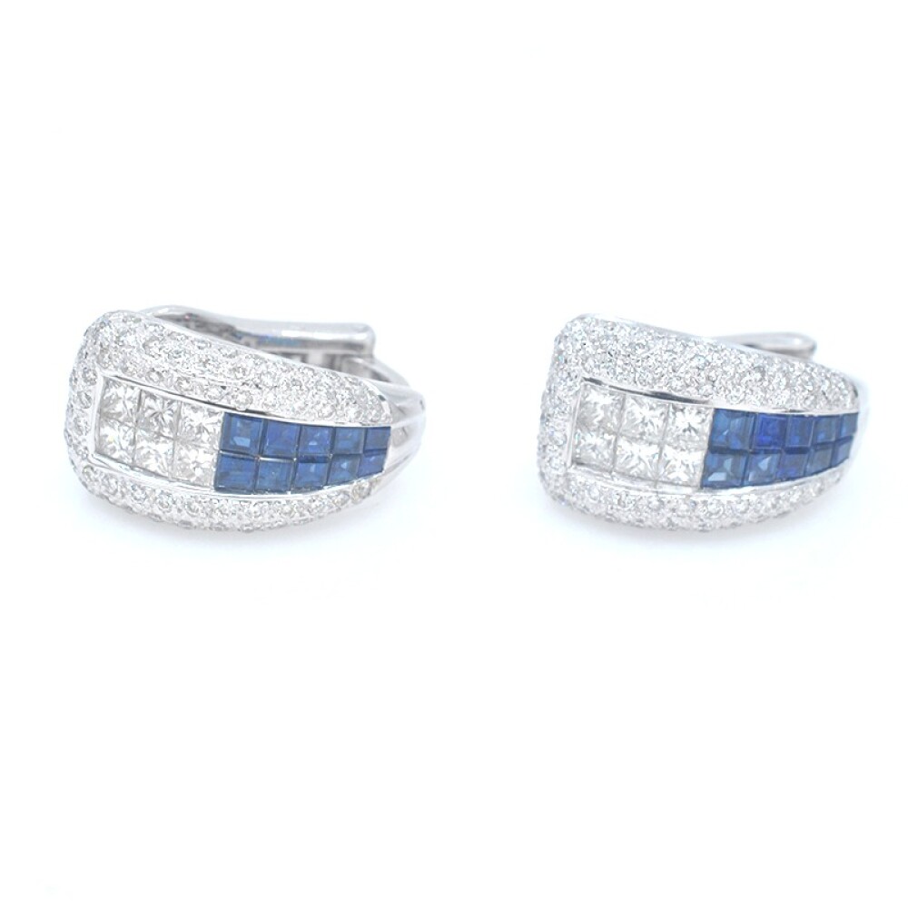 Caravanas en oro 18k blanco, brillantes y zafiro carré Caravanas en oro 18k blanco, brillantes y zafiro carré