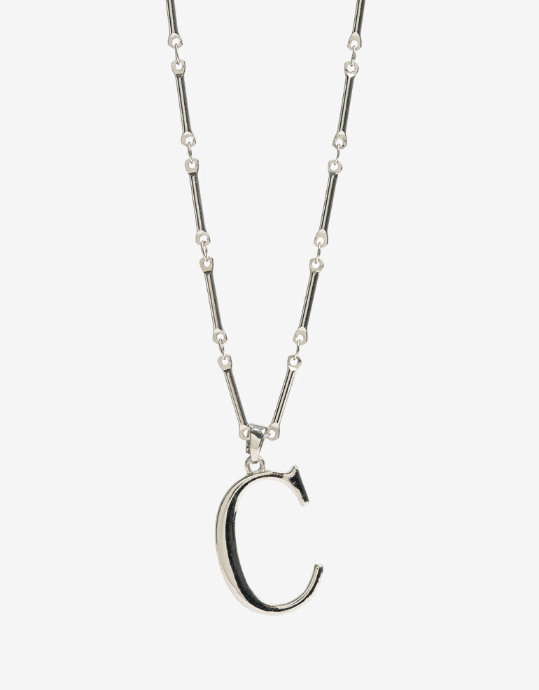 Collares Largos Metal Collar Largo Dije Inicial C - Plateado Rodio