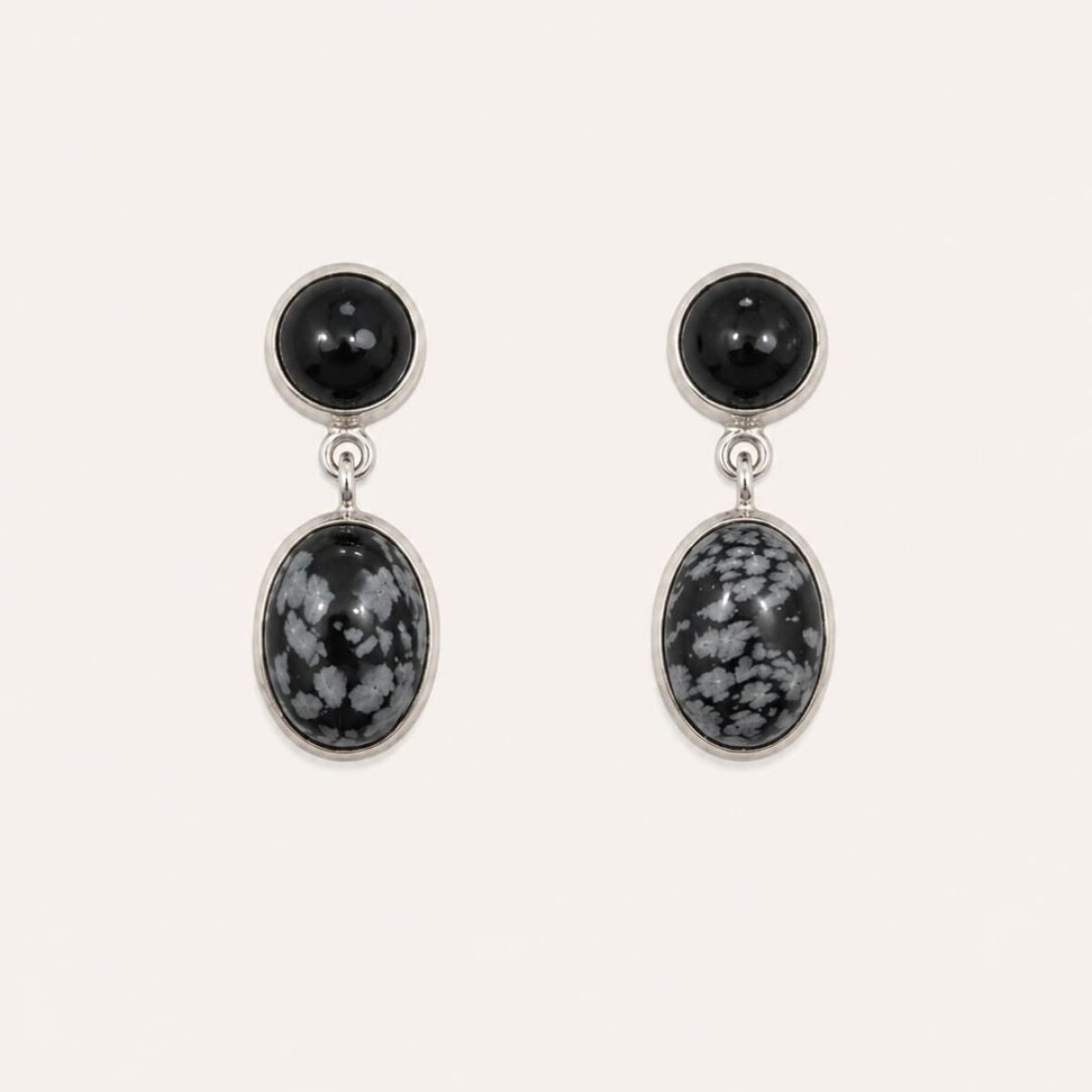 Caravanas Obsidiana Nevada - Plata 925 