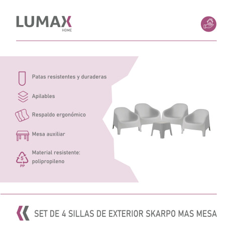 Set de 4 Sillas Skarpo + Mesa de exterior Gris