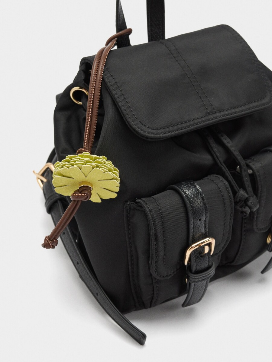 Mini Mochila De Nylon Con Colgante negro