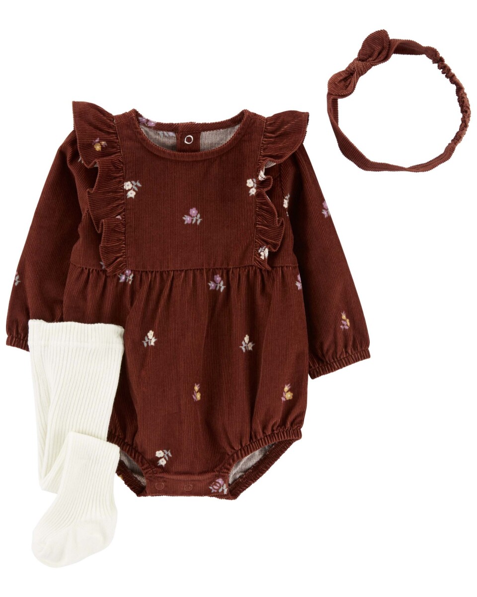 Body bombachudo de pana, con medias y vincha, diseño floral 