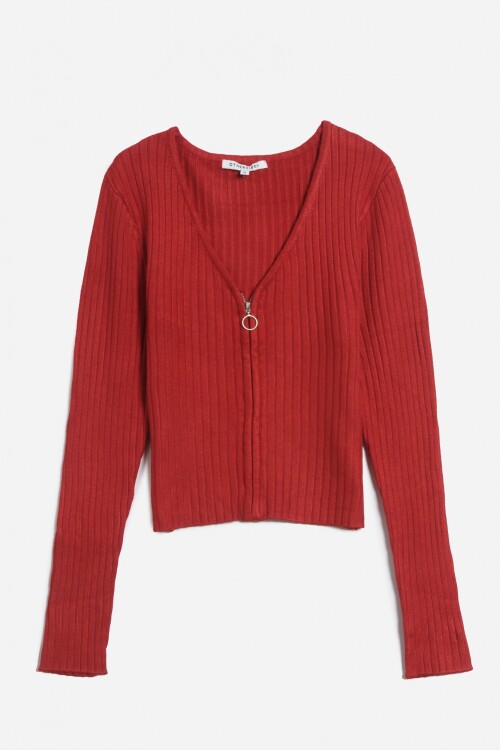 Sweater con cierre frontal ROJO