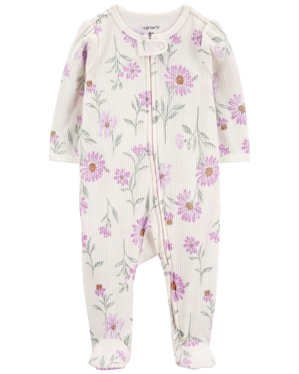 Pijama una pieza de algodón térmico, con pie, diseño floral 
