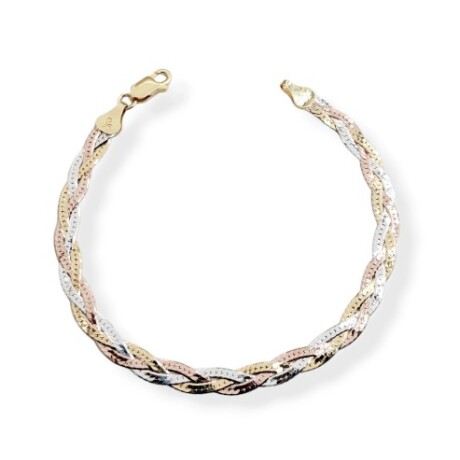 Pulsera de plata 925, TRENZADA, en 3 tonos. Pulsera de plata 925, TRENZADA, en 3 tonos.