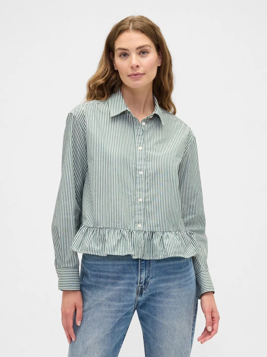 Camisa Con Volados Mujer - Green Stripe 