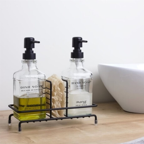 Dispensador de Jabon en Vidrio con Soporte Negro