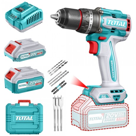 Taladro Percutor Y Atornillador 20v 86Nm - Doble Batería, Cargador Y Maletín - Sin Carbones Taladro Percutor Y Atornillador 20v 86Nm - Doble Batería, Cargador Y Maletín - Sin Carbones