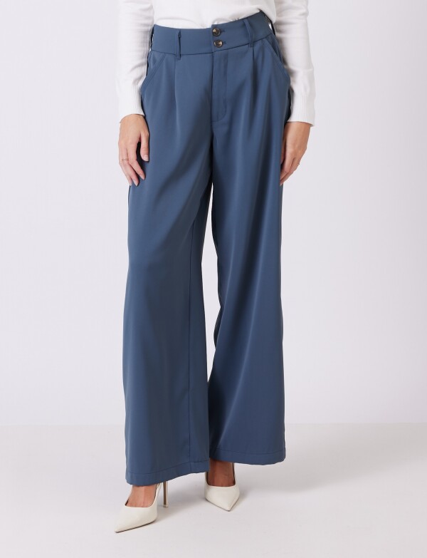 Palazzo Con Doble Botón & Cintura Elástica GRIS AZULADO
