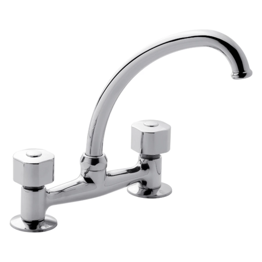 Griferia de Cocina para Mesada Bimando con Pico Curvo Cromado Linea Arizona Griferia de Cocina para Mesada Bimando con Pico Curvo Cromado Linea Arizona