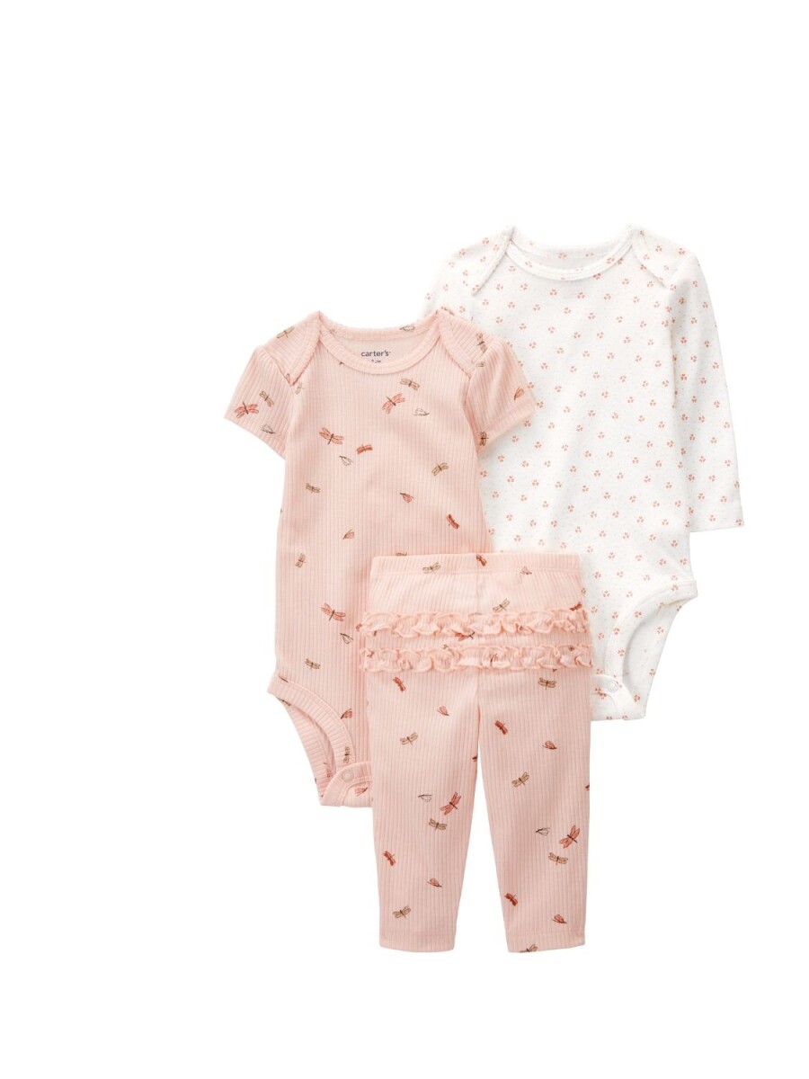 Conjunto Carters 3 Piezas Pantalón y Bodies Libélula - ROSA 