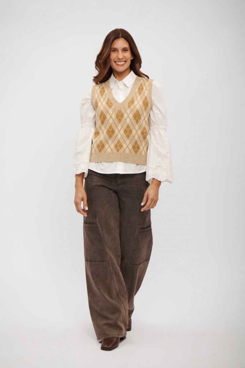 CHALECO INARA OCRE Y BEIGE