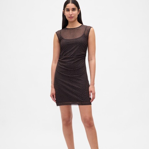 SL MESH RUCHED MINI DRESS LEOPARD