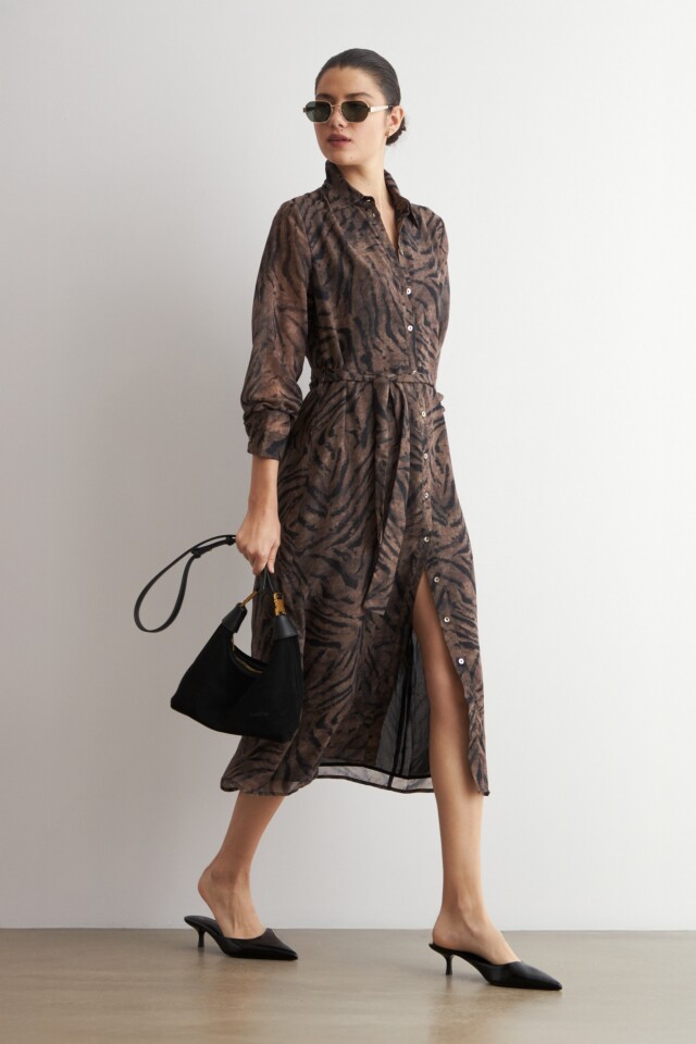 Vestido camisero animal print tostado