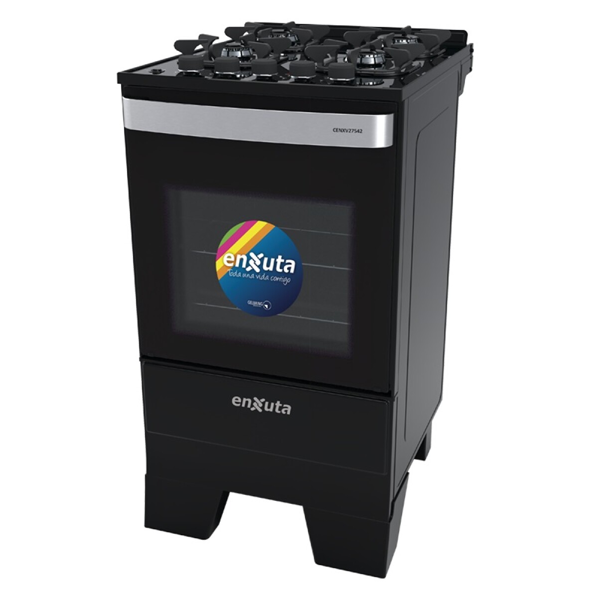 COCINA SUPERGAS 4H ENXUTA NEGRA CON MESADA DE VIDRIO 