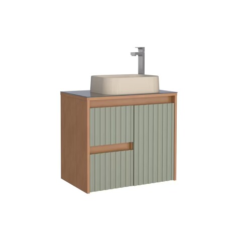 Mueble de baño suspendido Kyoto Verde 61 cm con tapa de vidrio y bacha de loza Mueble De Baño Suspendido Kyoto Verde 61 Cm Con Tapa De Vidrio Y Bacha De Loza