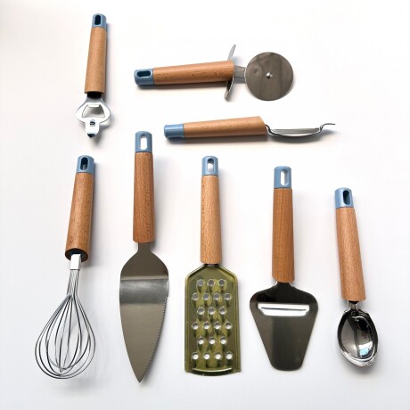 Set de 8 utensilios Acero/Bambú de cocina con soporte Set de 8 utensilios Acero/Bambú de cocina con soporte