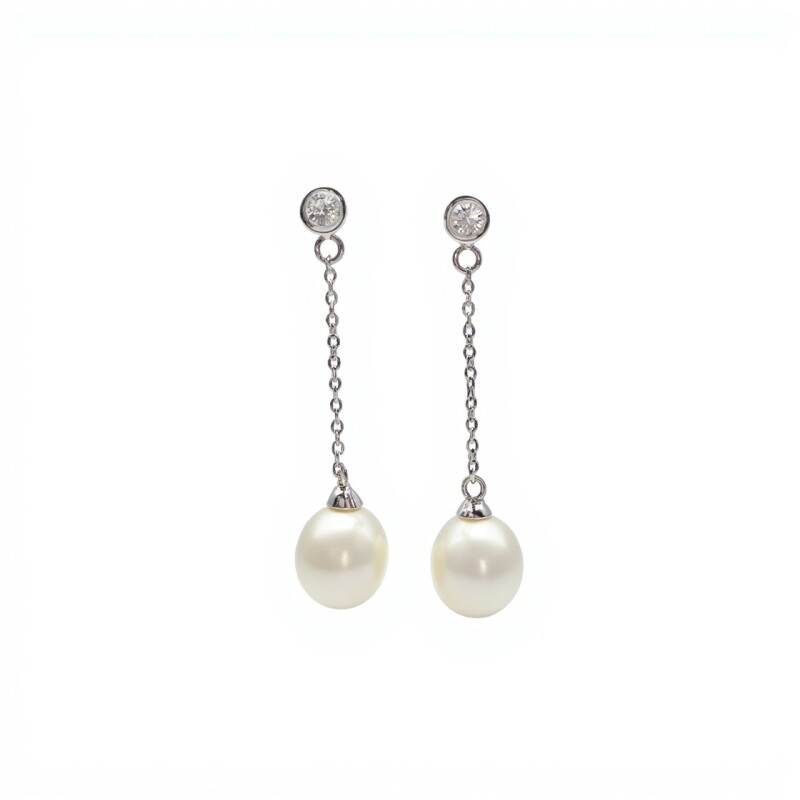 Caravanas Colgante Perlas españolas-Plata 925-Con Perla y Zirconia-CA3220 conperla