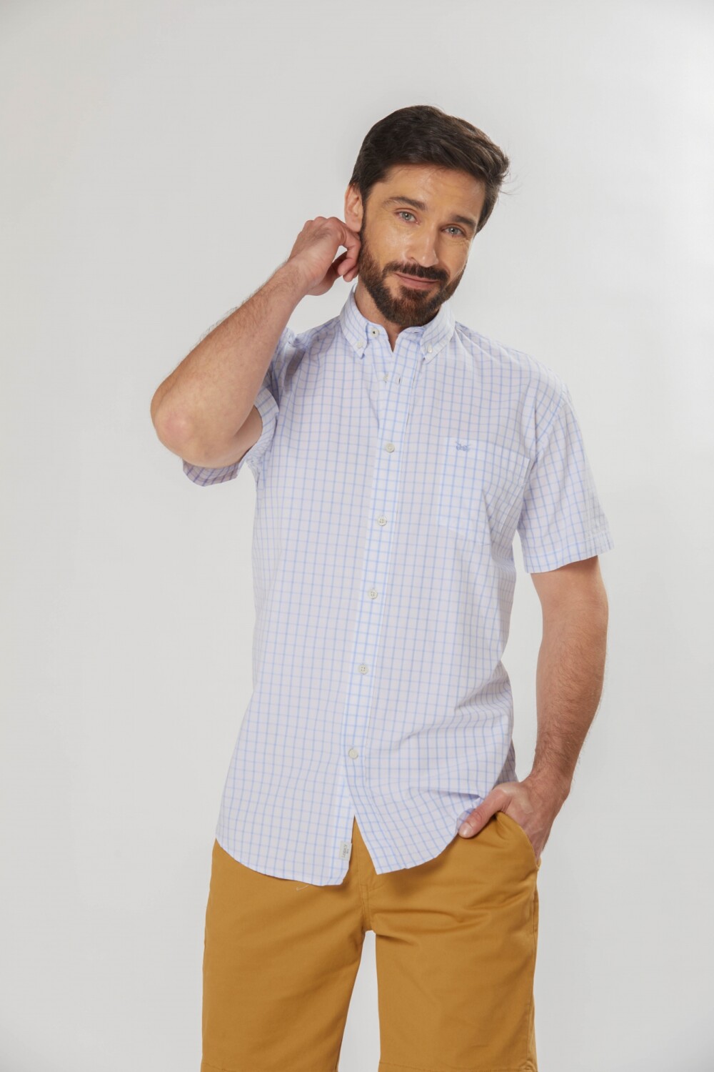 CAMISA A CUADROS Celeste