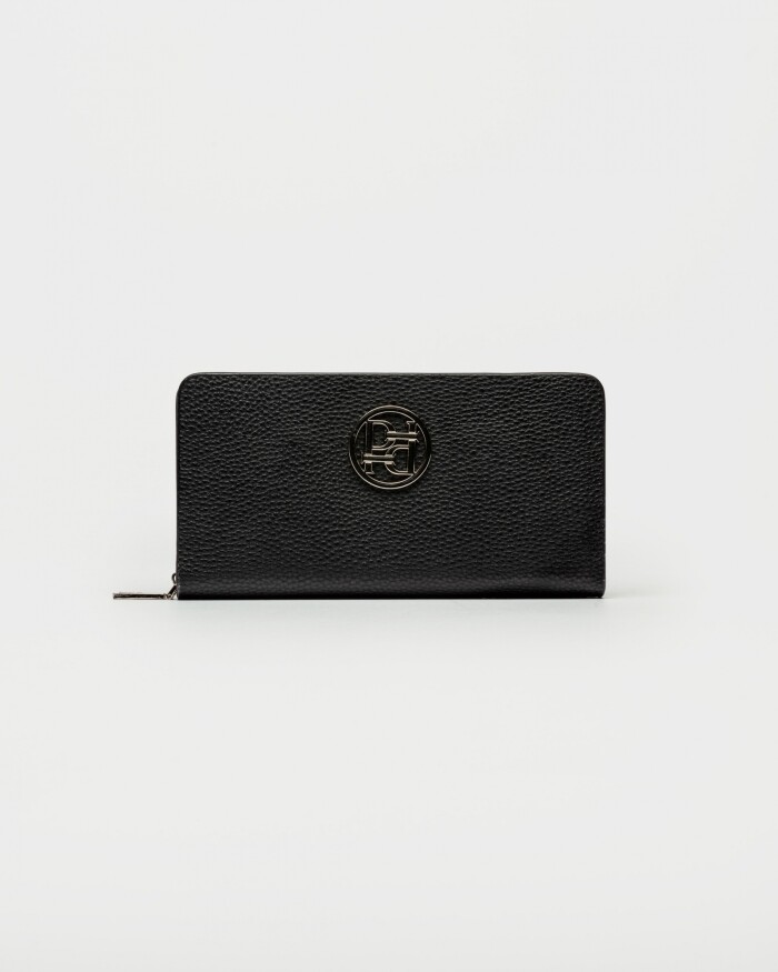 Billetera Con Cierre Mint En Efecto Cuero Charol Negro