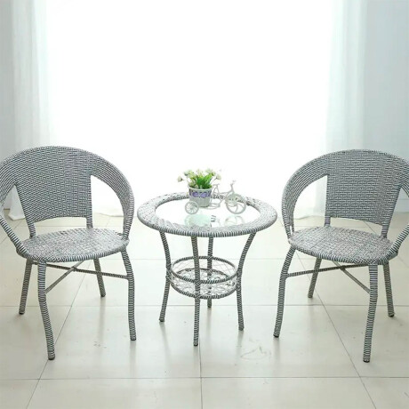 Set Juego De Jardín Mesa + 2 Sillas Rattan Exterior Gris