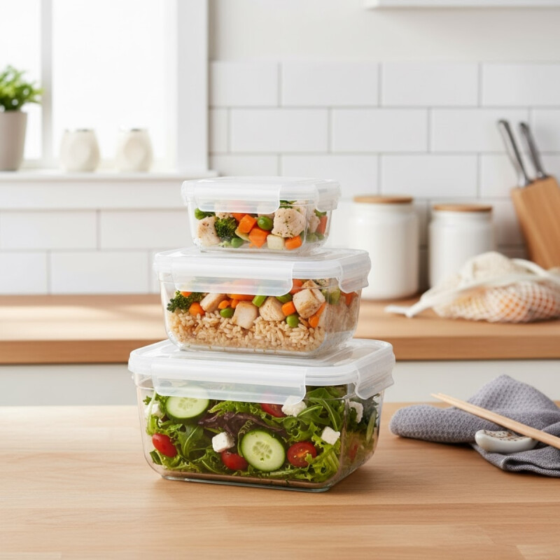 Set x3 Pote hermético rectangular 550 / 1000 / 1800 ml TRANSPARENTE