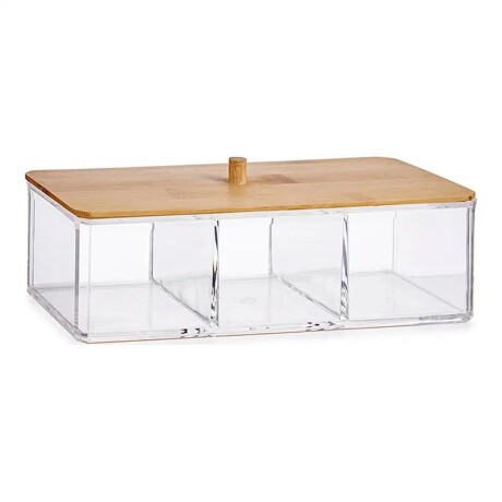 Organizador Acrílico 3 Divisiones Tapa Bambú Largo 15cm x Ancho 12cm x Alto 12cm Organizador Acrílico 3 Divisiones Tapa Bambú Largo 15cm x Ancho 12cm x Alto 12cm