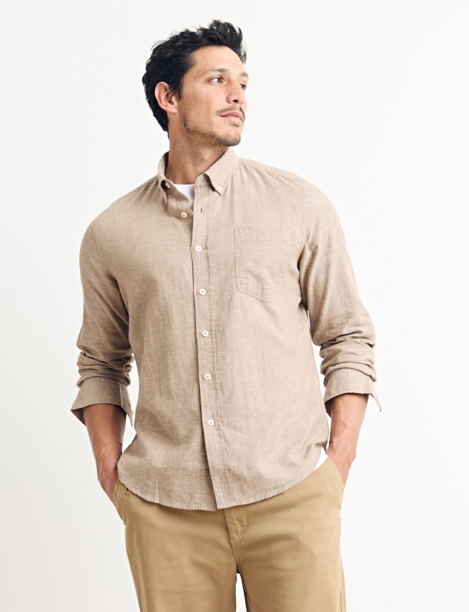 011665 CAMISA DE LINO HARRINGTON LABEL Camel