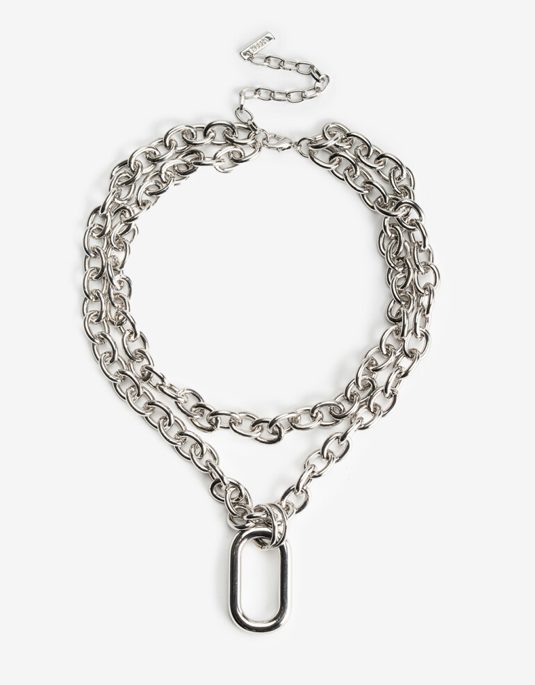 Collares Cortos Metal Collar Corto Layer Cadena - Plateado Rodio