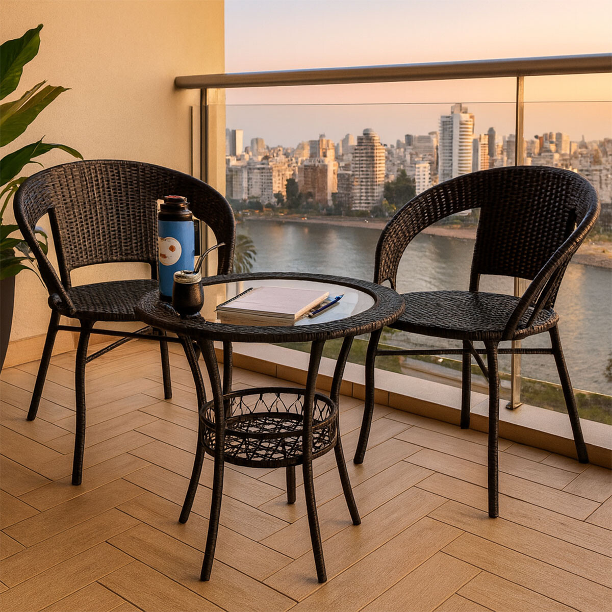 Juego de Mesa y 2 Sillas Para Jardin - Negro 