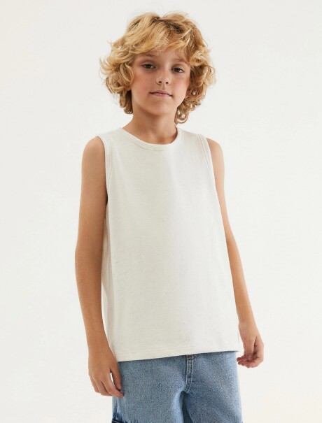 CAMISETA BÁSICA DE LINO SIN MANGAS BLANCO