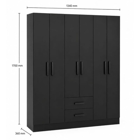 Ropero Placard 6 Puertas 2 Cajones Moderno Ancho 134 cm - Negro Ropero Placard 6 Puertas 2 Cajones Moderno Ancho 134 cm - Negro