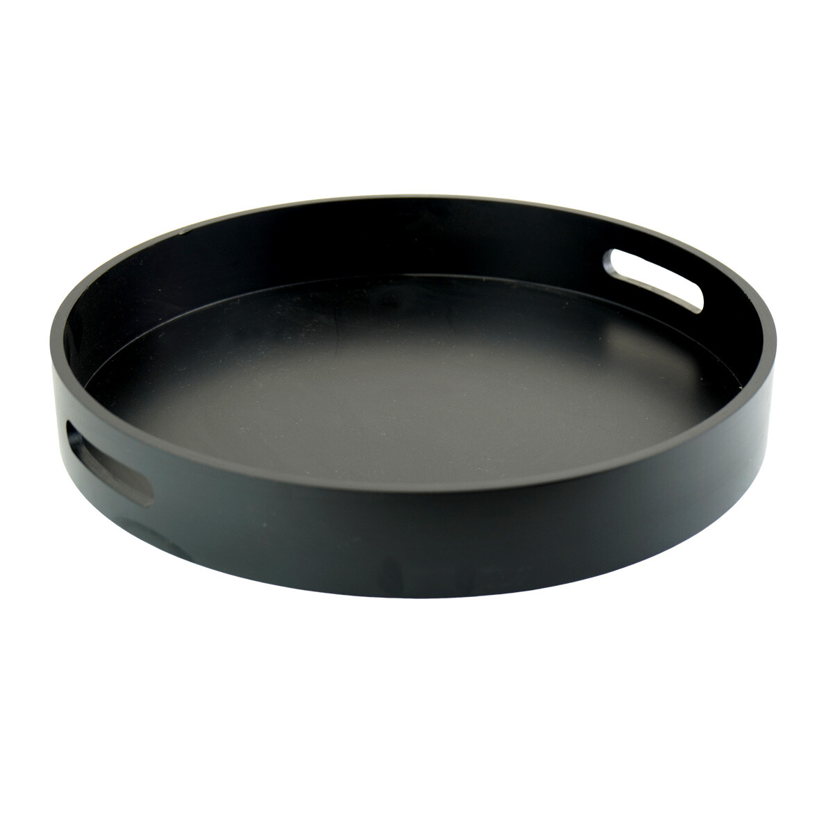 BANDEJA MADERA REDONDA NEGRA 40CM DIAM 6CM ALTO C/ASAS 