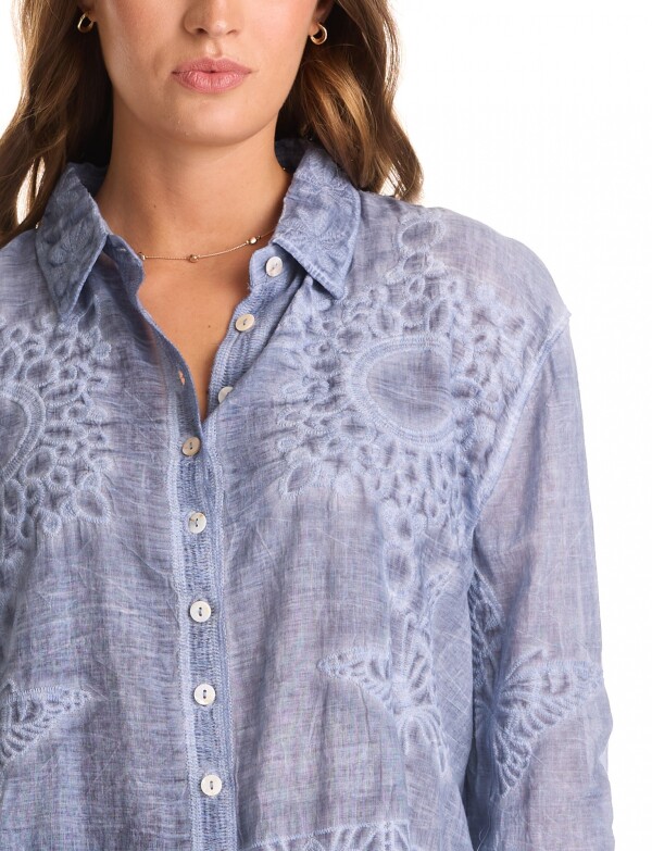 Camisa Algodon Bordada AZUL