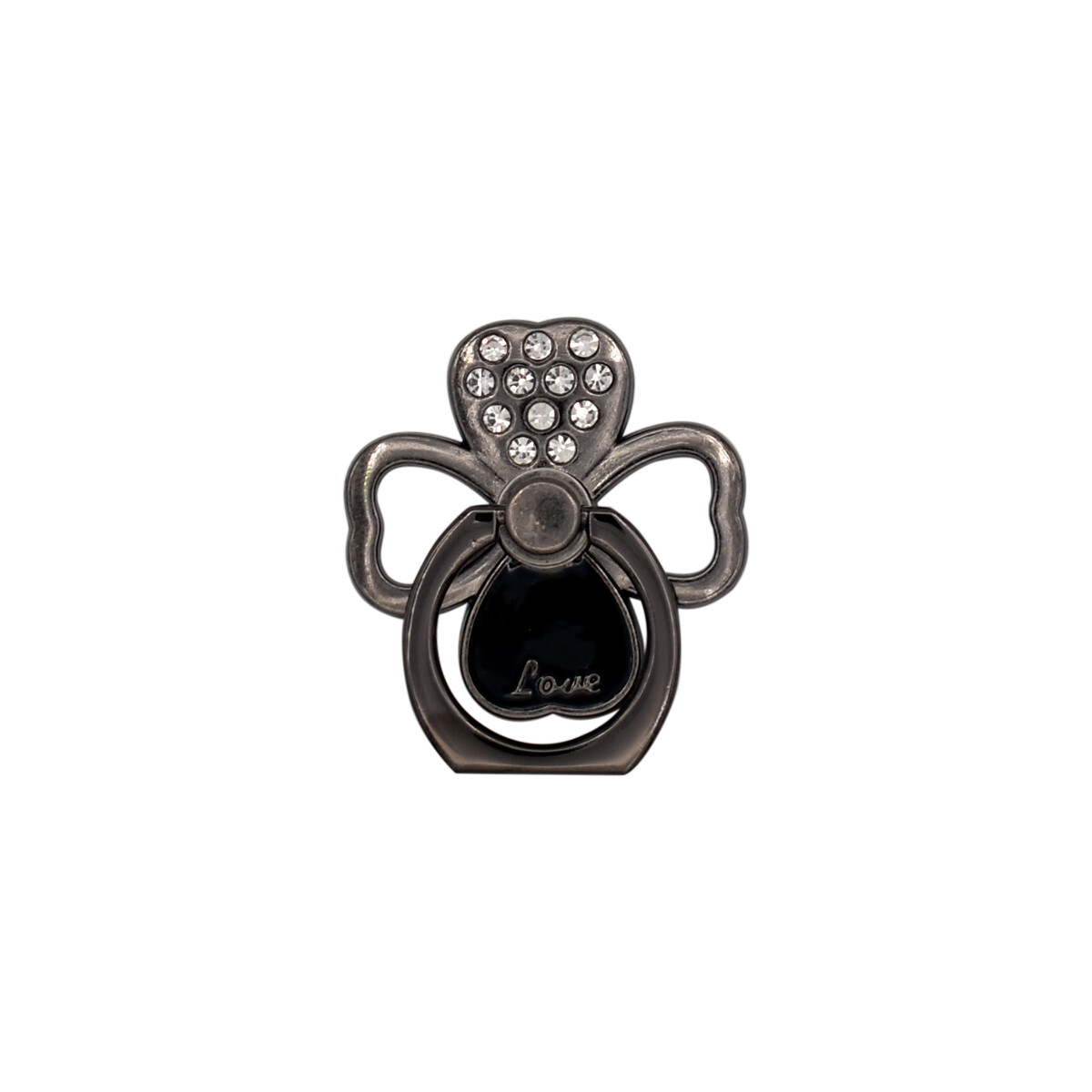 Anillo soporte para celular diseño trébol color negro 