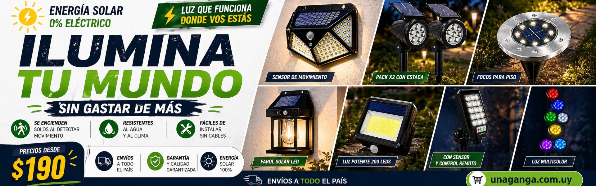 Focos solares para hogar o jardin