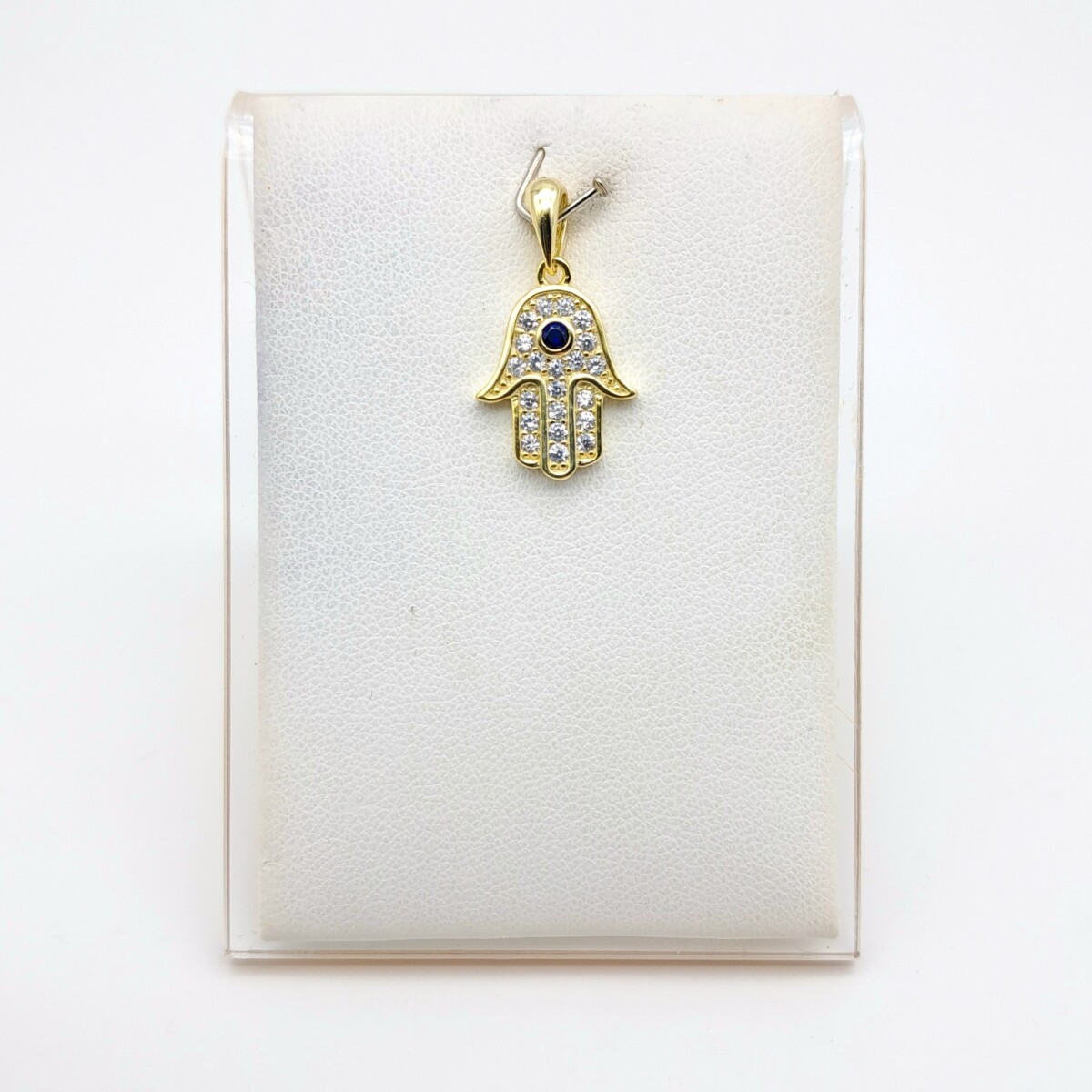 Dije de plata 925 con circonias y baño de oro, MANO DE FATIMA. 