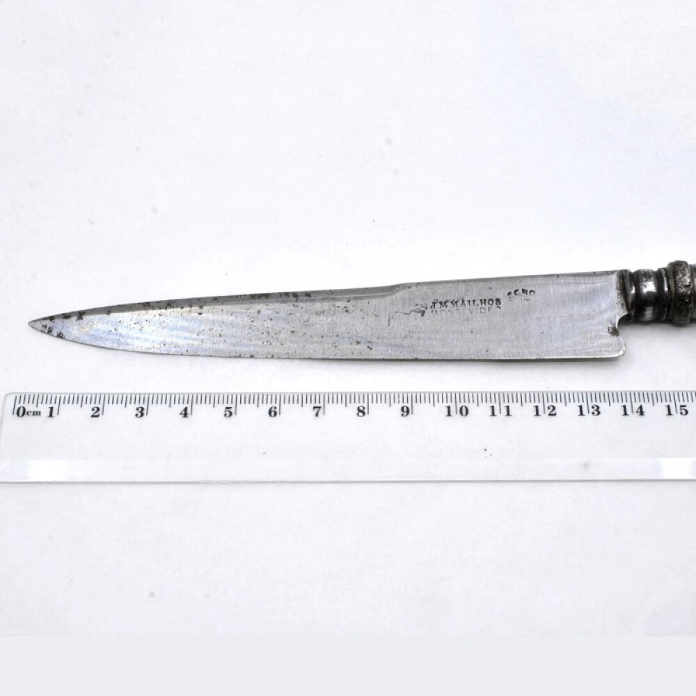 Cuchillo Antiguo Plata Y Oro, Hoja J.M Mailhos " Cazador Al Filo" Acier Fondu, Vaina Cuero Cuchillo Antiguo Plata Y Oro, Hoja J.M Mailhos " Cazador Al Filo" Acier Fondu, Vaina Cuero
