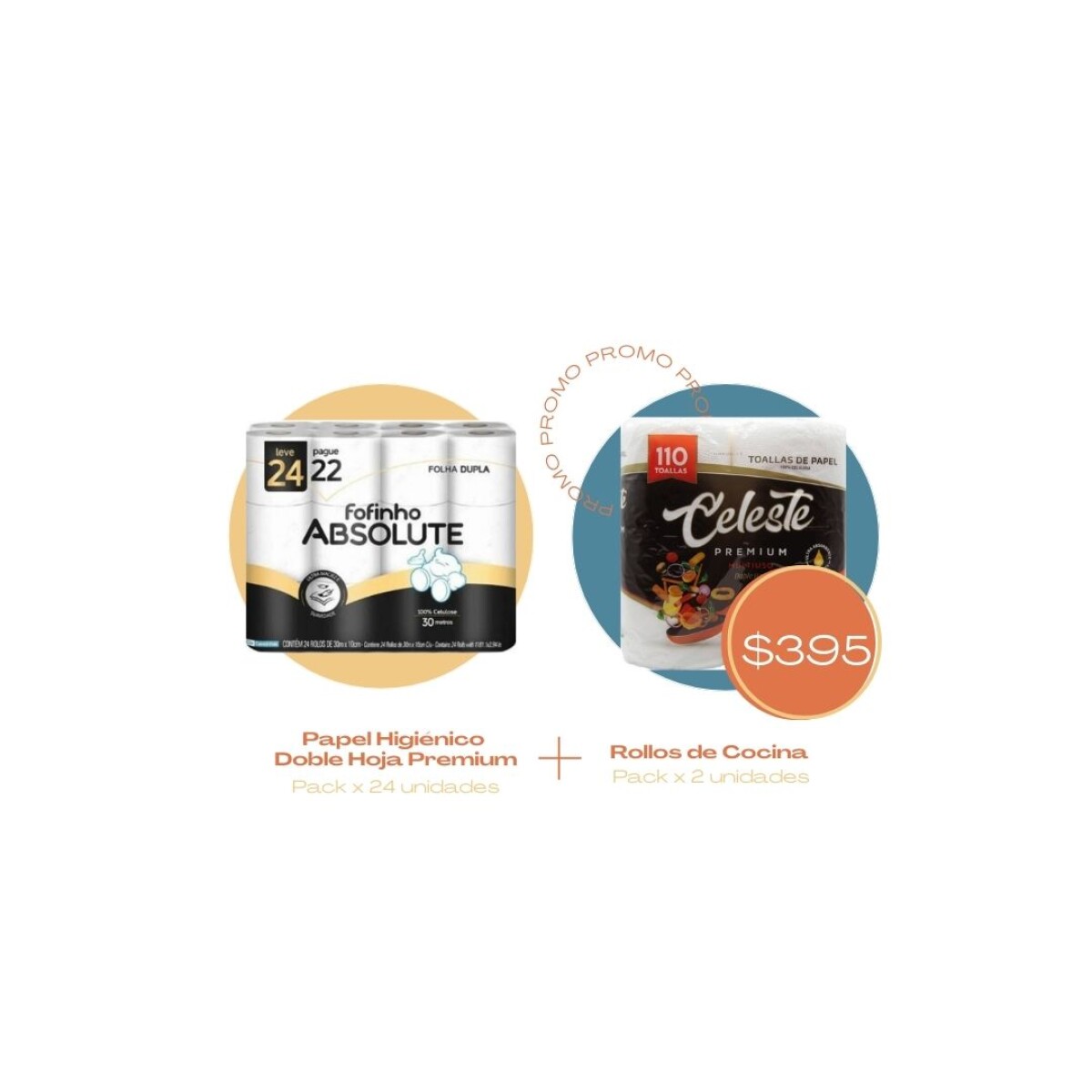 Papel Higiénico Fofinho Doble Hoja Premium + Pack de 2 Rollos de Cocina Doble Hoja ¡OFERTA! - x 24 rollos 
