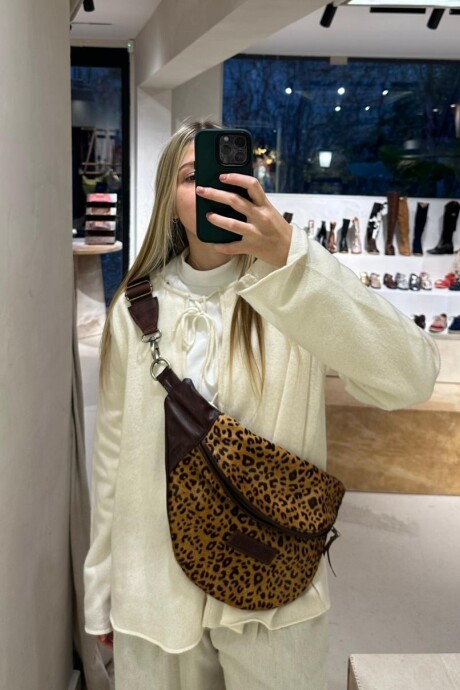 Leather Fanny Pack XL Leopard / Chocolate