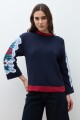Sweater con jacquard floral nativa azul marino