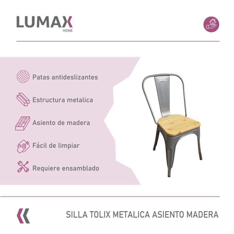 Silla tolix Metálica vintage asiento en madera Silla tolix Metálica vintage asiento en madera