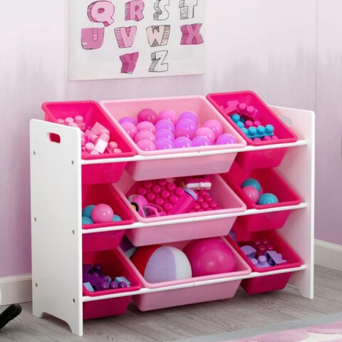 Organizador de 9 contenedores de plástico rosado y fucsia Organizador de 9 contenedores de plástico rosado y fucsia