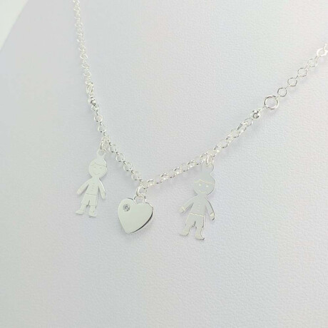 Gargantilla de Plata 925 modelo rolito con dijes Linea Kids Dos Varones