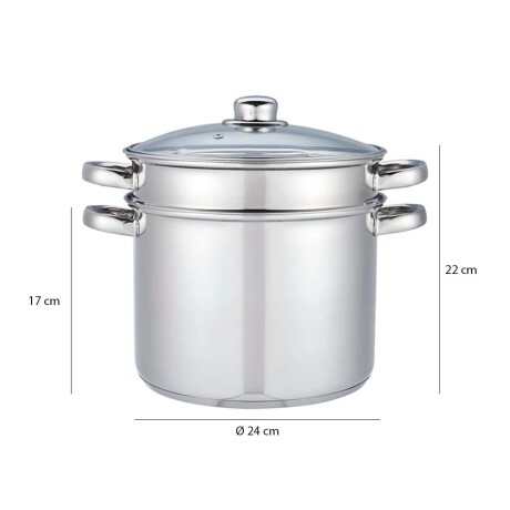 Olla Pastera Vaporera Ø24Cm Acero Inoxidable y Tapa Vidrio Plateado