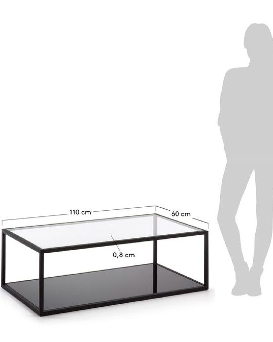 Mesa de centro Blackhill 110 x 60 cm cristal y acero acabado negro