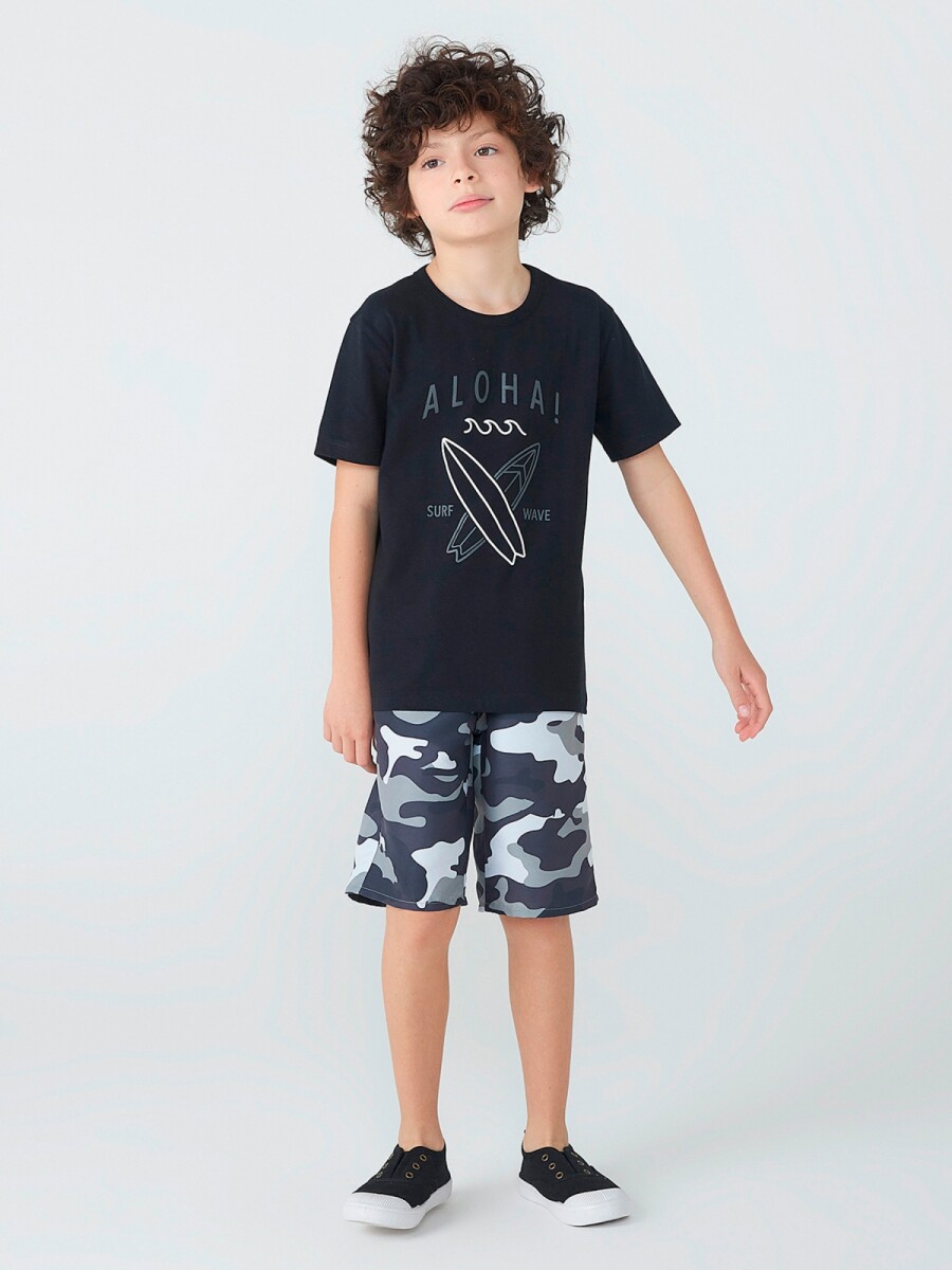 CONJUNTO DE NIÑO CON BERMUDA ESTAMPADA - AZUL 