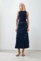 Maxi falda de jean con tajos y botones jean oscuro